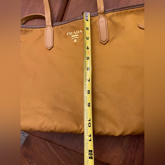 Prada Nylon Tote Saffiano Leather Tessuto Shoulder Tote Pre Loved Yellow - Picture 12 of 16